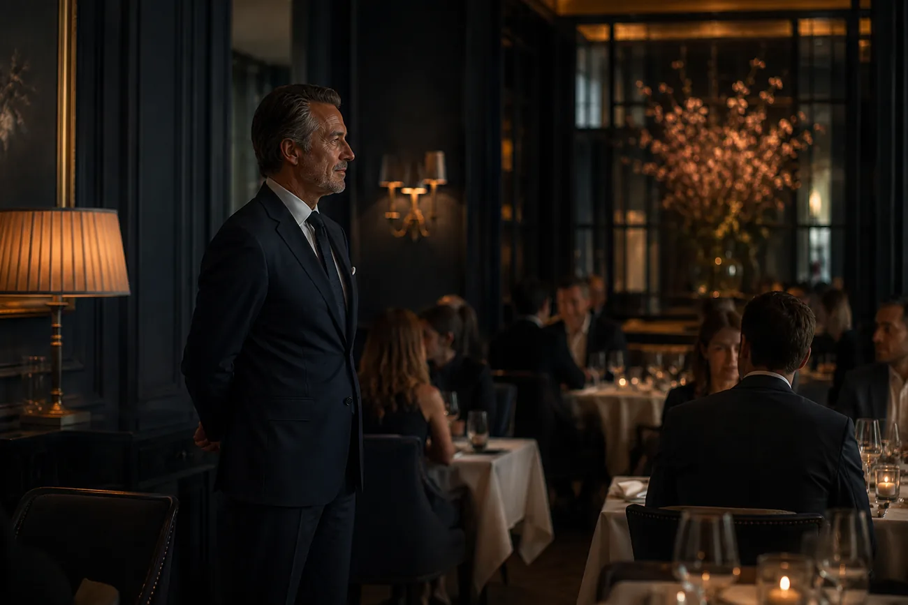 Maître d’hôtel observant le déroulement d’un service en salle
